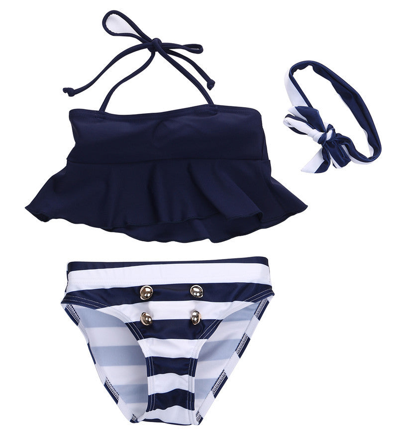 Striped Bikini Suit Ruffles