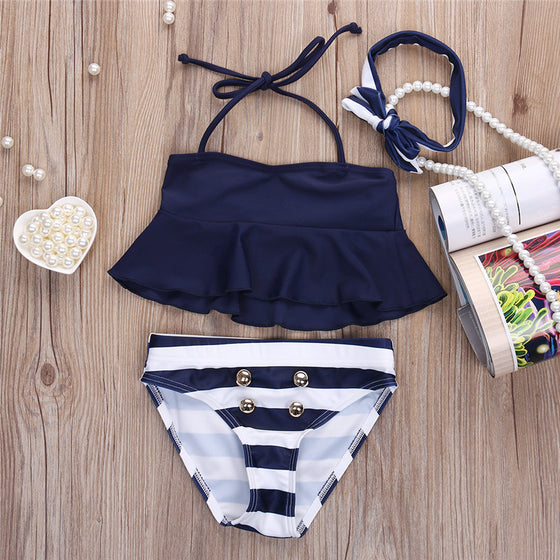 Striped Bikini Suit Ruffles